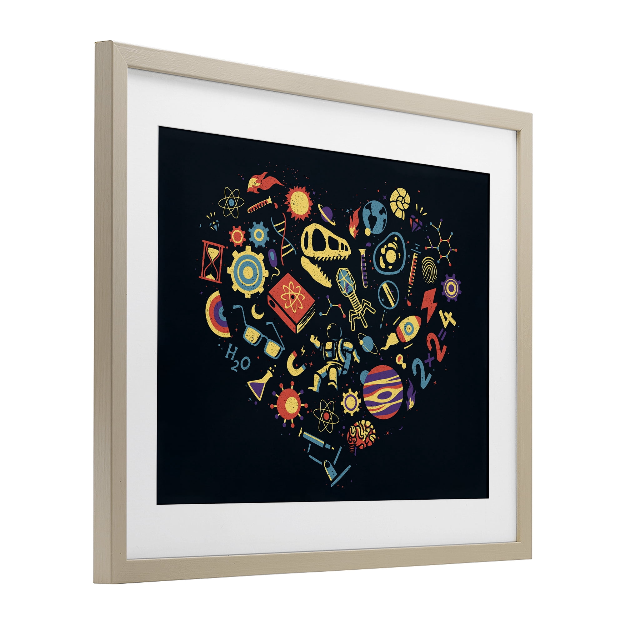 Stupell Industries Retro Science Heart Birch Framed Print Under Glass, design by Tobe Fonseca