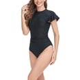 thumbnail image 4 of Gibobby Trajes de Natación para Mujer Traje de baño con volantes de un hombro unido Traje de baño de dama sexy europea y americana de color sólido(Negro,M), 4 of 5