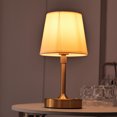 thumbnail image 3 of Portable Cordless Table Lamp Usb Rechargeable Fabric Shade Desk Lamp Decor Light (Gold), 3 of 10