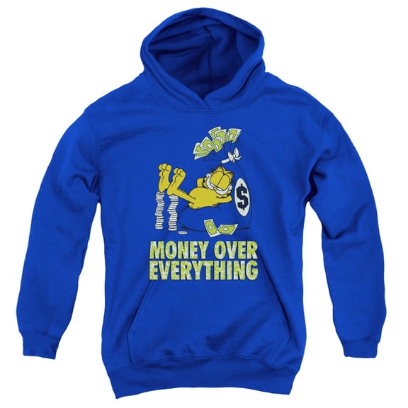 Garfield Money Is Everyfthhing Youth Pullover Hoodie Sweatshirt Royal