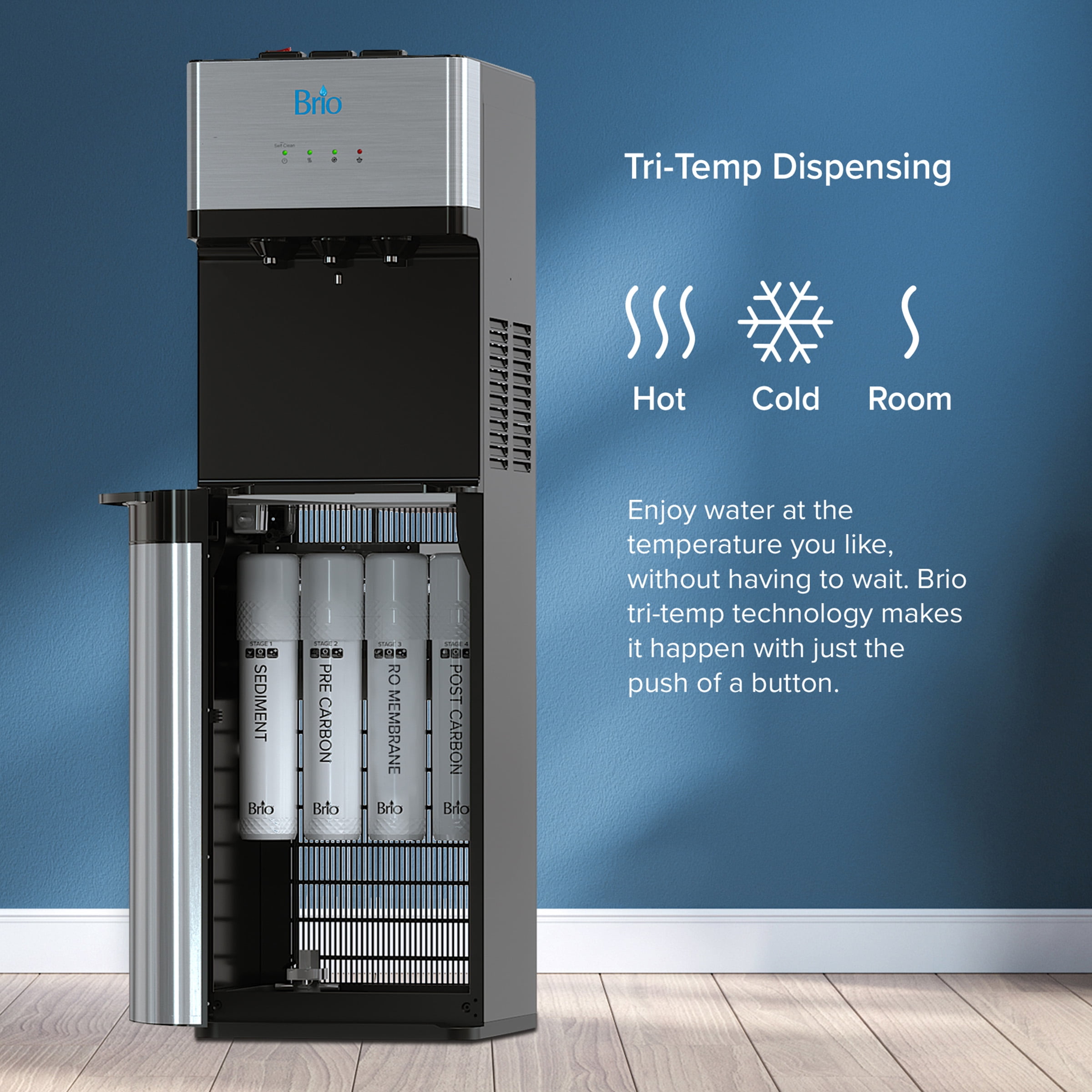 Brio 500 Series Bottle-Less Water Cooler Dispenser with Multi-Stage Filtration and Self-Cleaning
