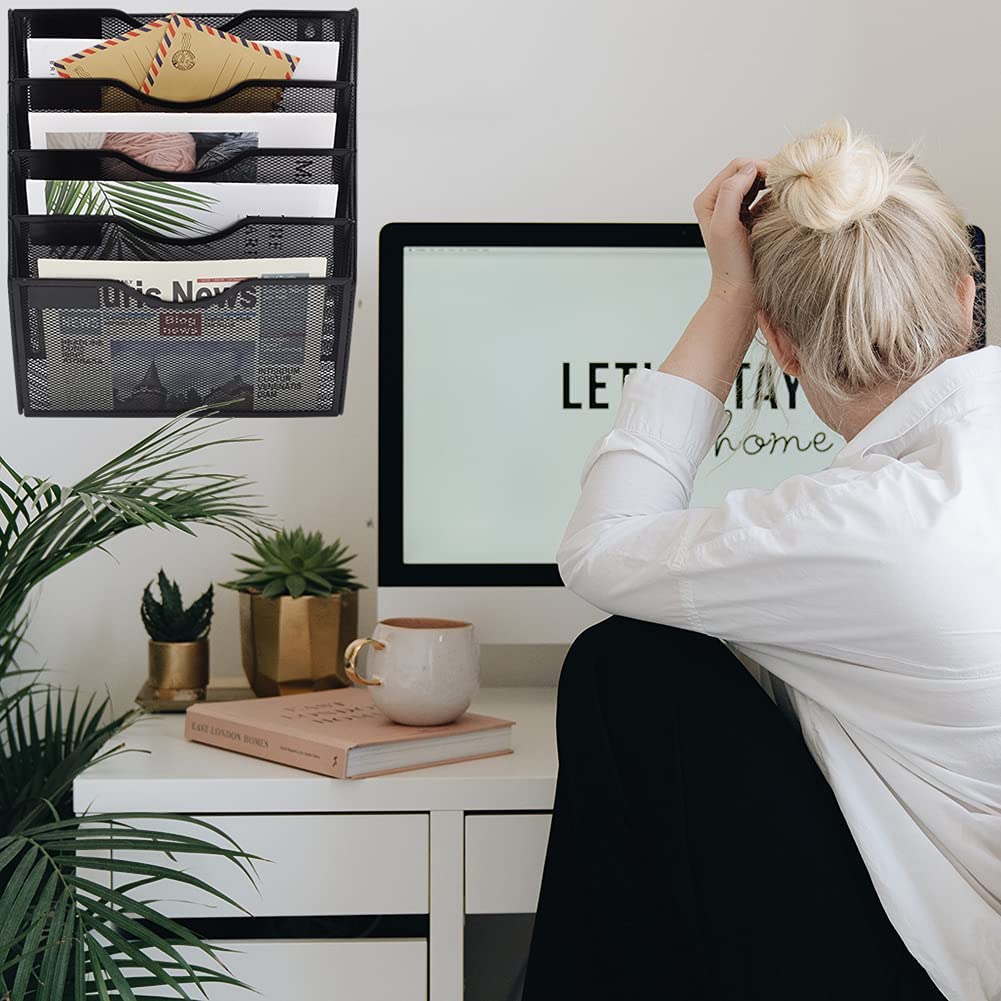 Organisateur Mural Maille Noir Porte-documents Mural 6 Niveaux A4 - En Maille Métallique Noir | Organisateur Bureau Ou Maison | Gain De Place 6 Niveaux Classeur Métal