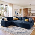 thumbnail image 4 of Marrber Modular Sectional  Pull-Out Sofa Bed  with Storage Velvet U-Shaped Convertible Sleeper Sofa for Living Room, Blue, 4 of 9