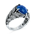 thumbnail image 4 of Bling Jewelry Mens Unisex Mens Stainless Steel Vintage Oval Blue Sapphire CZ Ring Oxidized Silver, 4 of 4