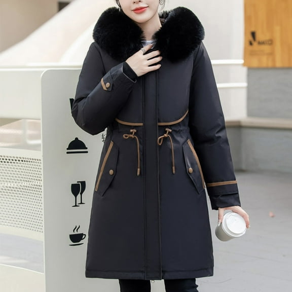 BEFOKA Plus Size Women's Winter long Jacket with Drawtring Waist Cold Long Sleeve Trendy Jacket Thickened Casual Winter Coat Quilted Jackets for women Winter 2025 Outwear M_5X