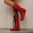 thumbnail image 4 of Bnwani Women Boots New Winter Fashion Toe Flat Mid-Calf Versatile Casual Boot Red Size 8.5, 4 of 9