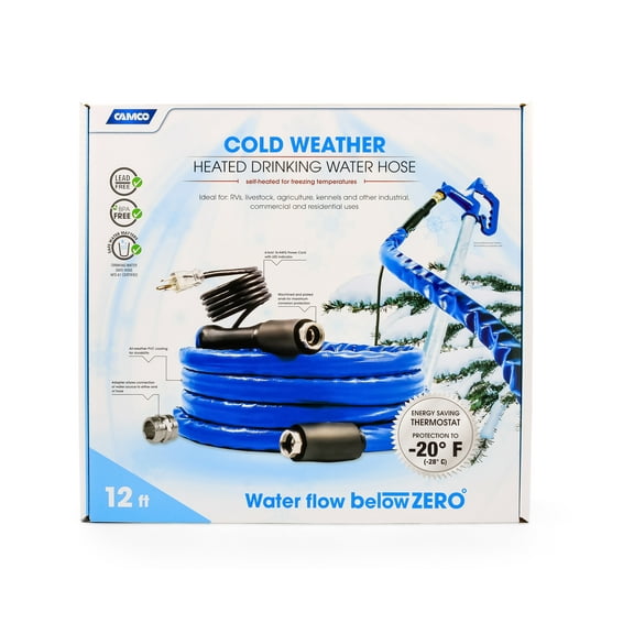 TastePURE 12‘ Heated Drinking Water Hose  Freeze Protection Down to -20F/-28C  PVC  Blue (22910)