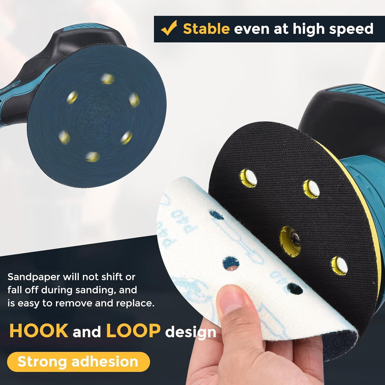 FRKSMD-50 Pcs 5 Inch Sanding Disc 8 Hole 240 Grit Hook and Loop Sandpaper Random Orbital Sander Pads for Woodworking, Metal, Stone Grinding and Polishing, Blue, Zirconia