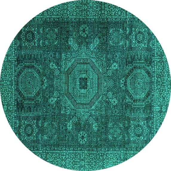 Ahgly Company Machine Washable Indoor Round Abstract Turquoise Blue Modern Area Rugs, 6' Round