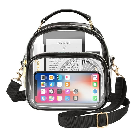 MoKo Clear Bag Stadium Approved Small Crossbody Messenger Bag for Concerts Sports Events Festivals, Black