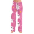 thumbnail image 3 of Womens Halloween Pajama Pants Elastic Waist Drawstring Lounge Sleep Bottoms Relaxed Fit Straight Leg Full Length Comfy Pjs Everyday Home Wear with Adjustable Waist Pink XL, 3 of 5