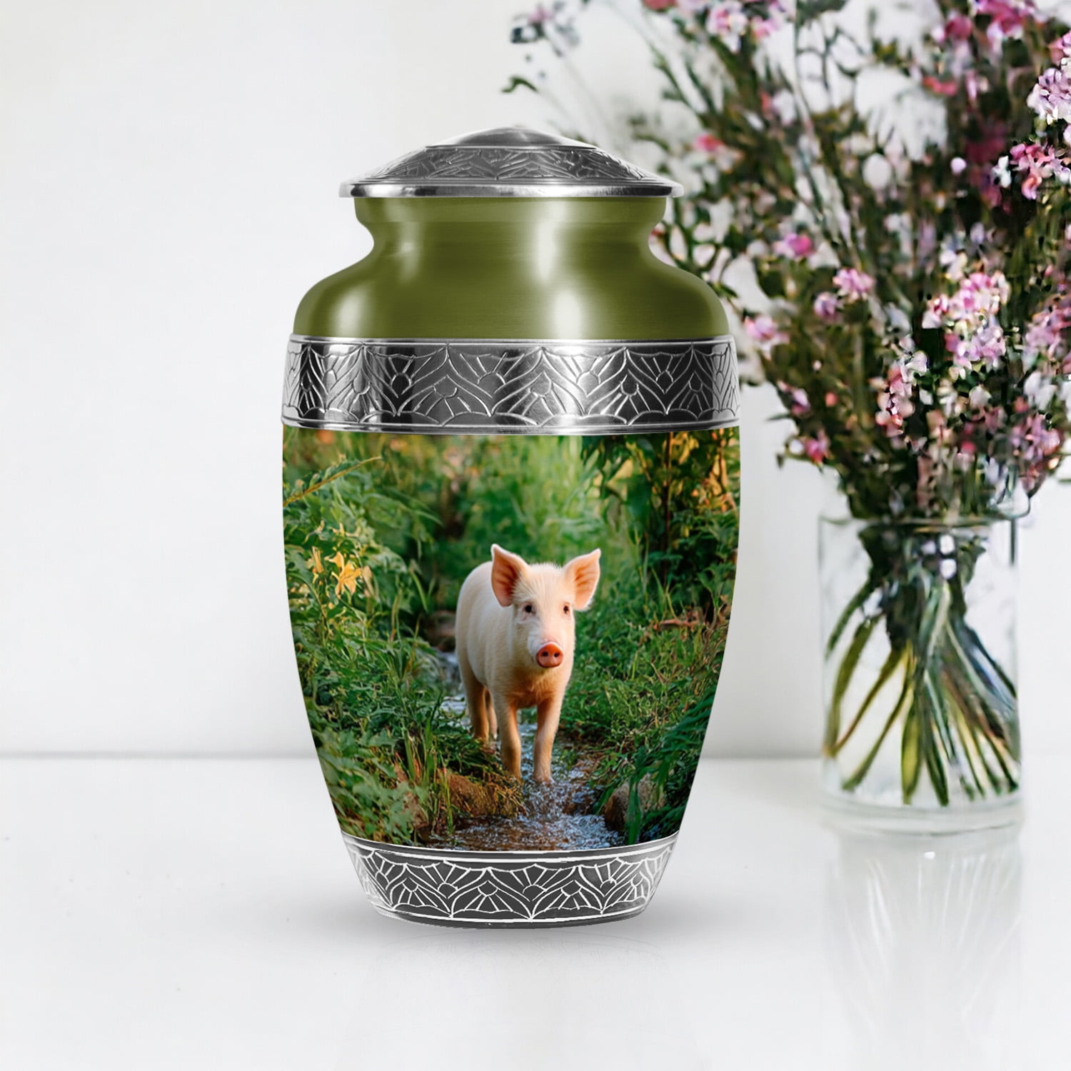 SABURIAL Pig Urn - Beautiful Funeral Urns For Human Ashes - Large Burial Urns For Men Ash - Memorial Urn For Human Remains - 10 Inch Large With Velvet Bag