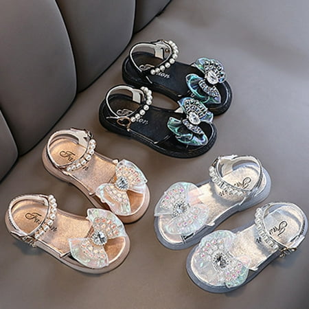 

PEASKJP Summer Sandals for Girl 2023 Girls Summer Strappy Non Slip Dance Shoes With Arch Support Non Slip Sandals Dress Princess Flat Shoes Black 10.5