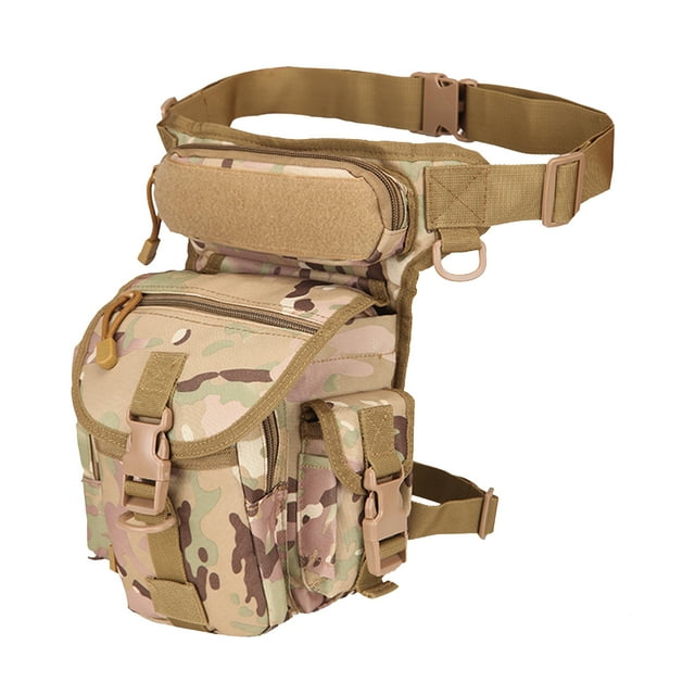 Tignapoo Sac de Jambe Tactique Unisexe pour Aventures en Plein Air - Tissu Oxford Imperméable, Taille et Épaules Polyvalentes, Bretelles Ajustables, Multiples Poches pour la Randonnée, l'Escalade et la Photographie (Camo