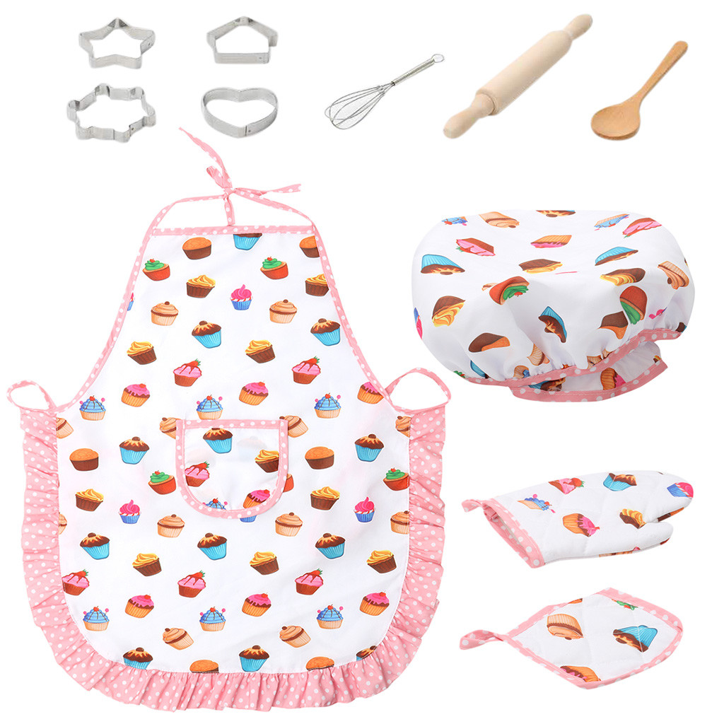 Kids Cooking And Baking Set Hat H Apron 11pcs Kitchen Costume Role Play Kits
