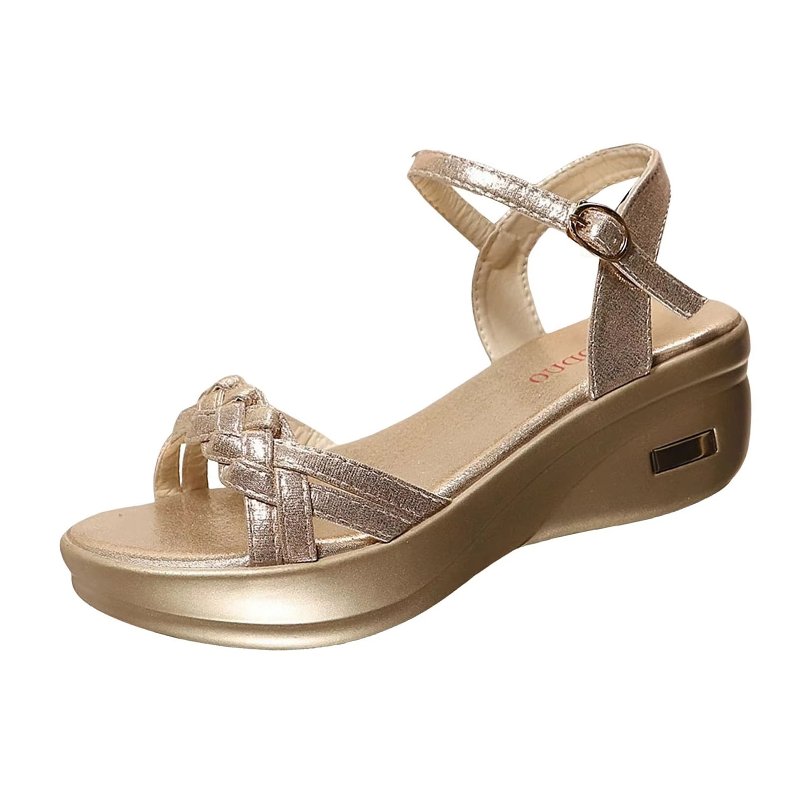Wedge Sandals For Women 2026, Comfortable Arch Support Open Toe Ankle Strap Strappy Sandals for Wedding Bridal Evening Cocktail (Gold,40)