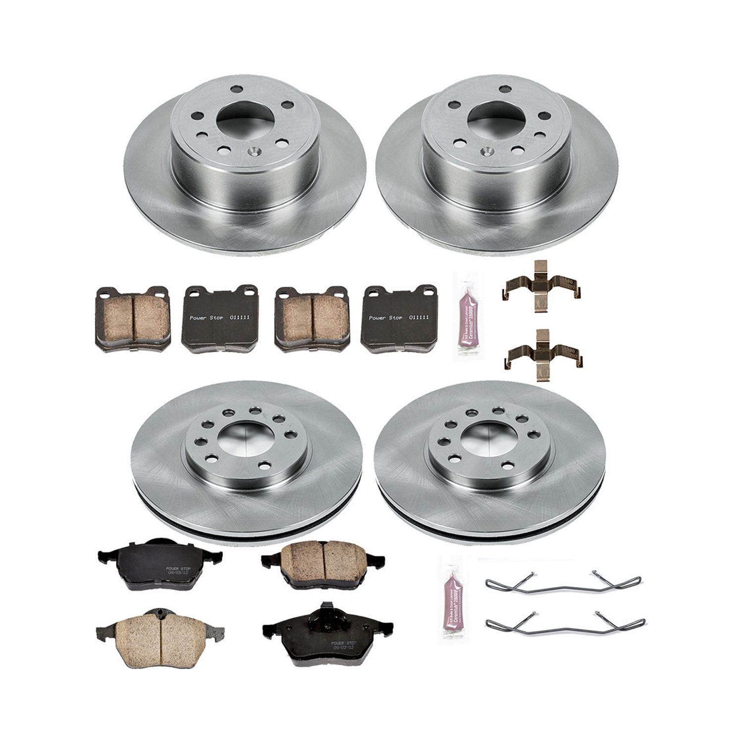 Power Stop Front and Rear Stock Replacement Brake Pad and Rotor Kit KOE833 Fits 1997 Saab 900