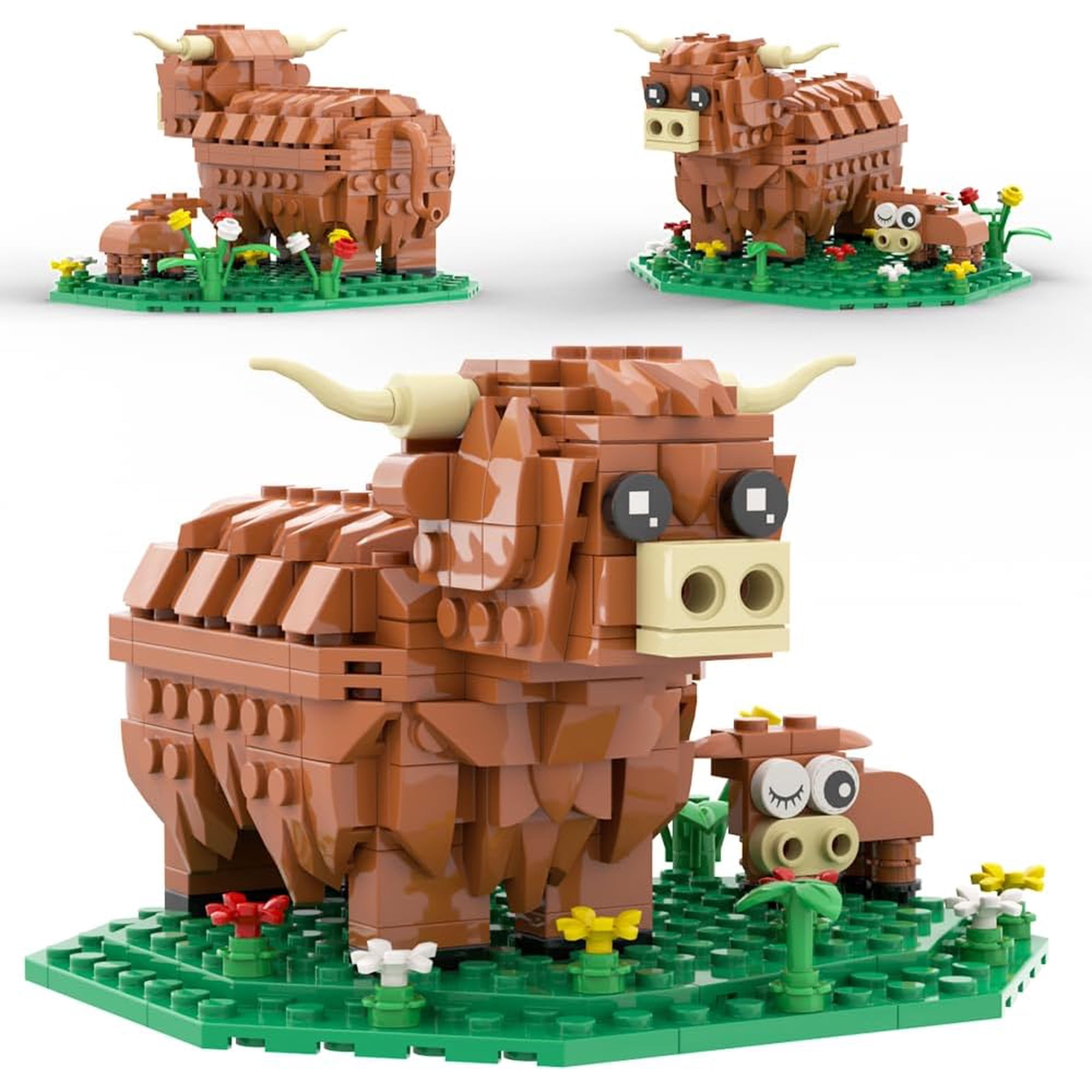Highland Cow Building Set, Farm Animal Toy Brick Kit, Creative Scottish Cattle Model, STEM Educational Gift