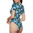 thumbnail image 3 of Haiem Blue Lotus Flower Women's Crew Neck Short Sleeve Bodysuit Tops Stretchy Slim Basic-X-Large, 3 of 8