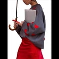 thumbnail image 3 of Sudadera Holgada de Punto con Cuello Redondo y Larga con Bordado de Corazón para San Valentín para Mujer Gris L, 3 of 8