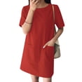 thumbnail image 5 of ZANZEA Women Short Sleeve Pocket Mini Dress Solid Color Vintage Straight Dresses, 5 of 8