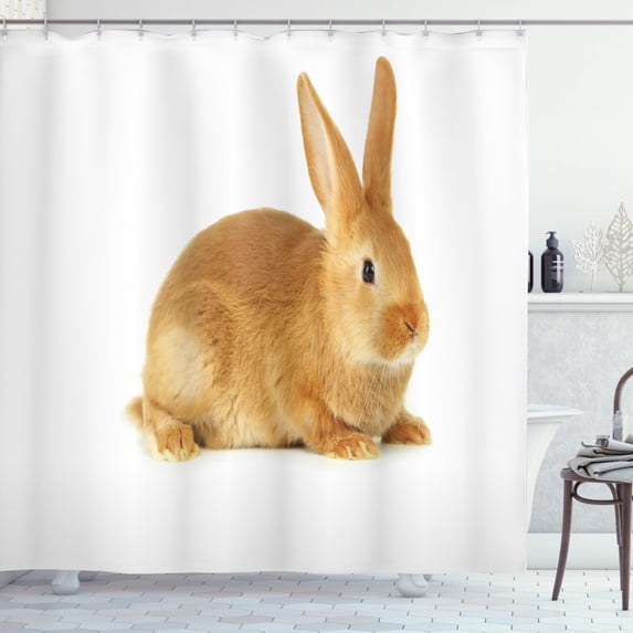 Ambesonne Bunny Shower Curtain, Fluffy and Animal Design, 69"Wx75"L, Caramel Brown