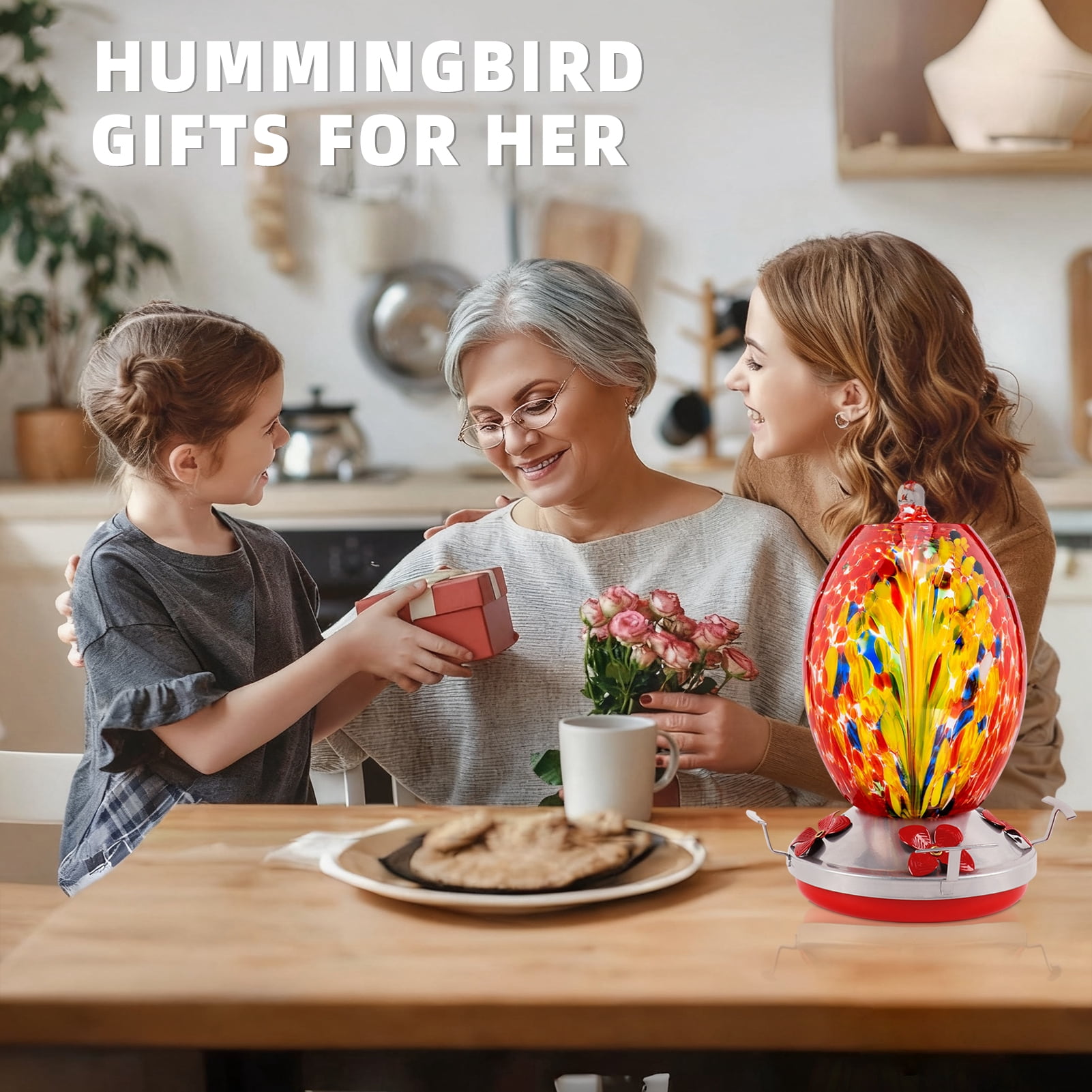 KORALAKIRI Glass Hummingbird Feeders, 27OZ Hummingbird Feeder for Outdoors Hanging ant and Bee Proof, Humming Birds Feeders for Outside