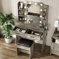 thumbnail image 3 of VEANERWOOD Makeup Vanity Desk Sets with Mirror 3 Lighting Color, Modern Dressing Table Set with 2 Large Drawers, Power Strip, Stool for Women Girls Bedroom, 3 of 8