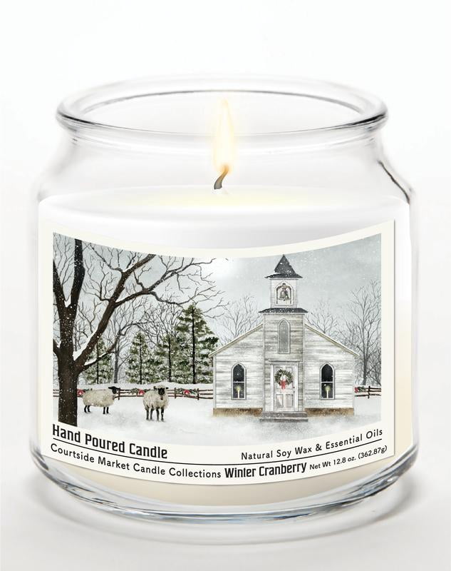 Courtside Market Christmas Chapel 12.8 oz Soy Wax Candle in Glass Jar with Silver Lid