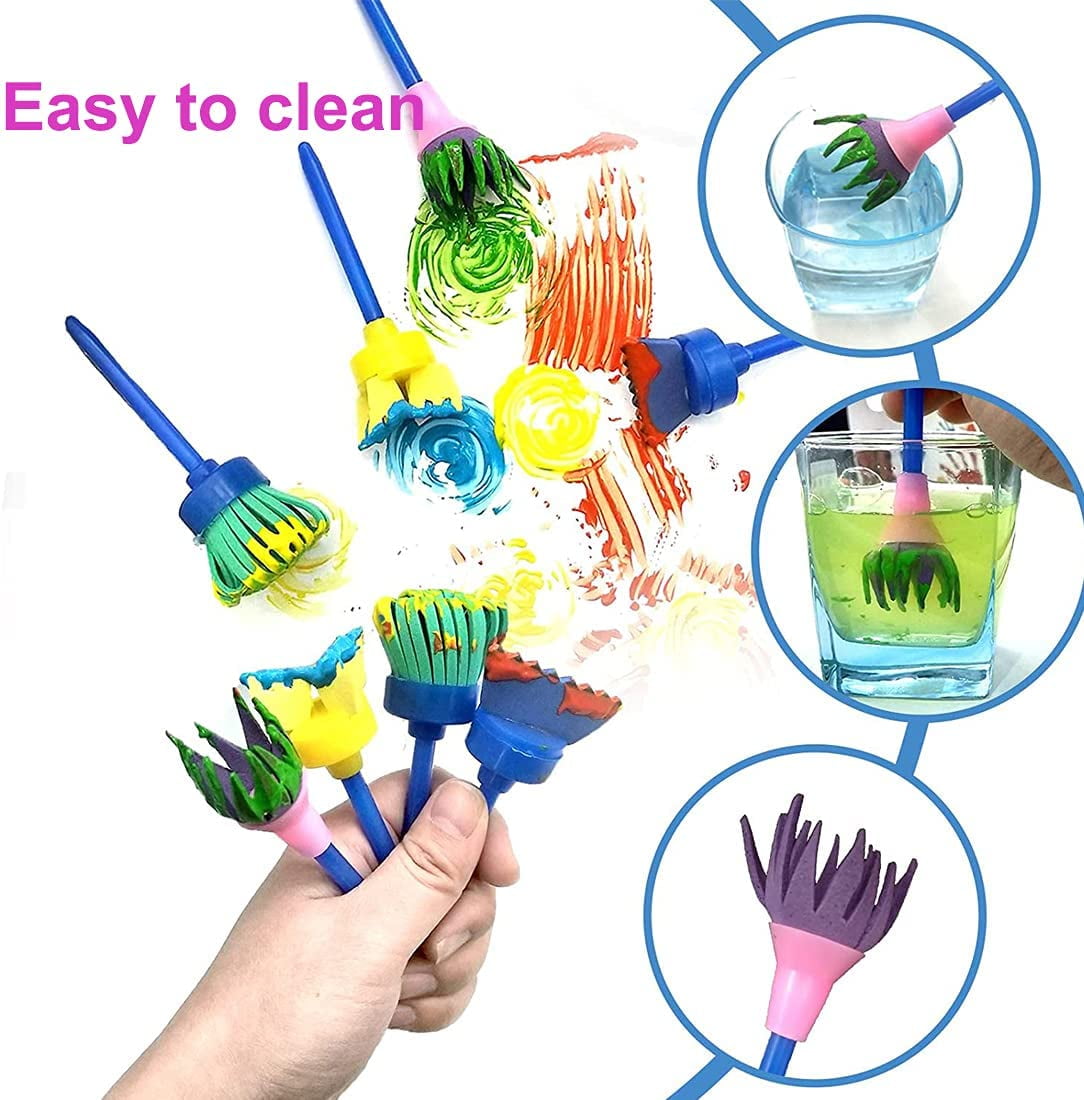 30 Pcs Painting Brushes Set Early Learning Kids Sponge Paint Brush Washable  Flower Craft Painting Shapes Stamps Drawing Tools for Kids Toddlers Gifts 