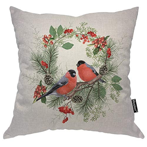 Download Moslion Bird Throw Pillow Case Birds on Winter Christmas ...