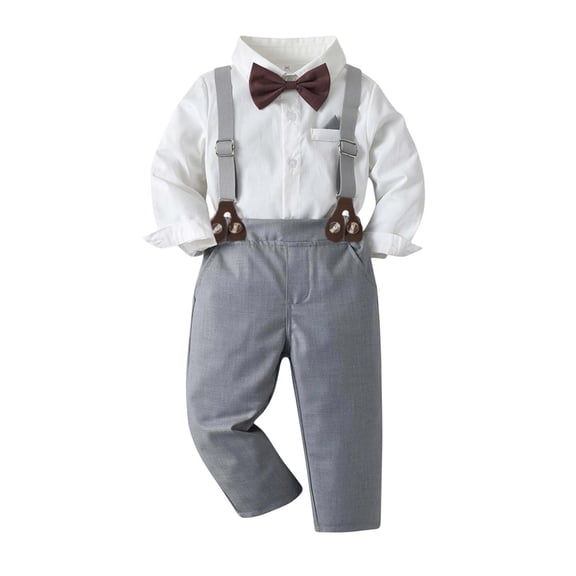 Toddler Boy Outfits Solid Print Lapel Long Sleeve Shirt Top And Suspenders Trousers Belt 3 Piece Formal Baby Boys' Clothing Sets Size 2-3 Years