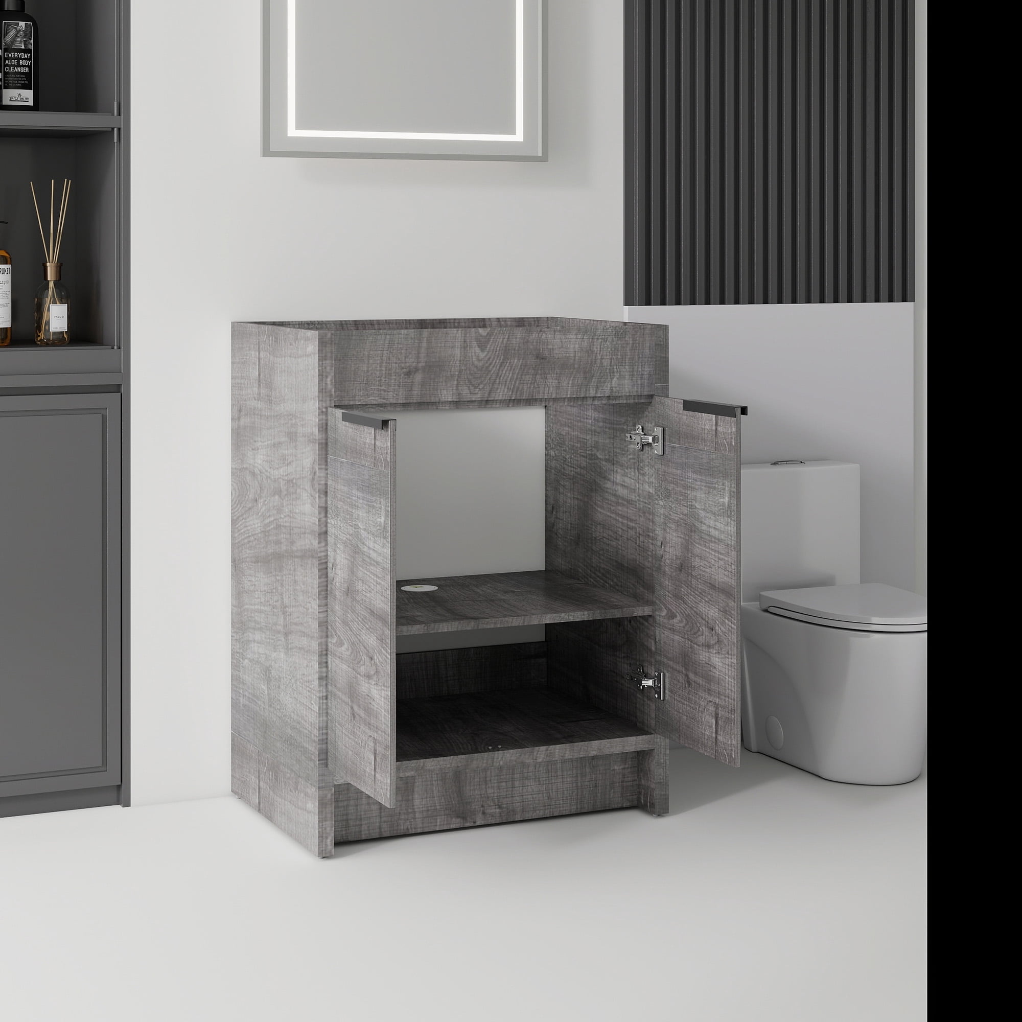 Leumius 24" Bathroom Vanity Cabinet with Soft-Close Double Doors,Freestanding Bathroom Vanity,Spacious Interior Storage,Cabinet Only,Grey