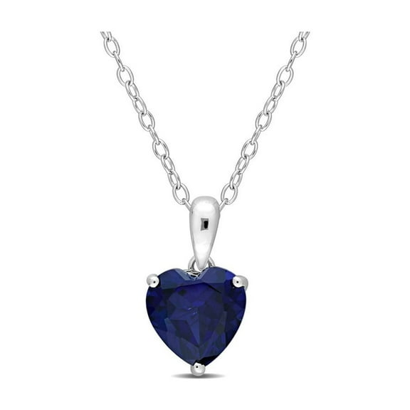 2.26 Carat (Ctw) Lab-Created Blue Sapphire Heart Solitaire Pendant Necklace in Sterling Silver with Chain for Women