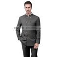 thumbnail image 4 of Trajes de estilo chino para hombre, traje de cuello alto, doble botonadura, 3 bolsillos reales, traje de boda ajustado (Blazer + Pantalones), 2 piezas, 4 of 5