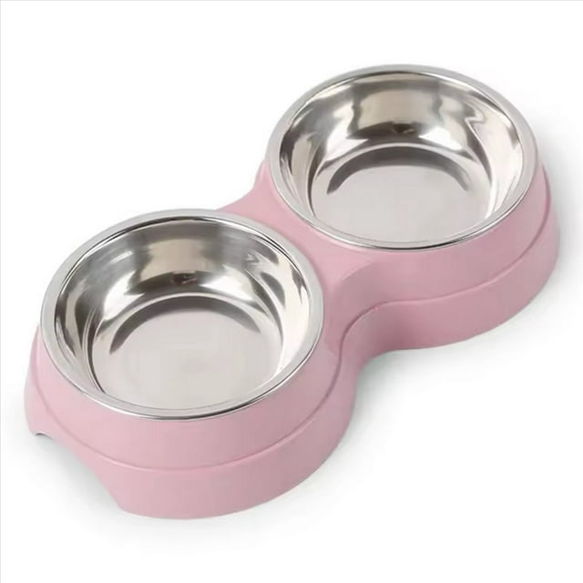 Comedero Doble para Mascotas, de Acero Inoxidable, para Gatos, Cachorros y Perros, Color Rosa.