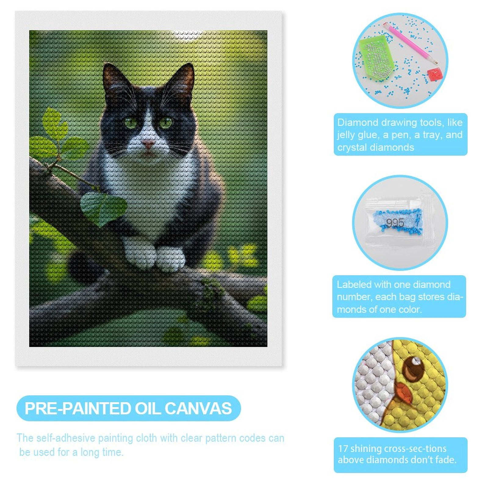 Diamond Art Kits for Adults, Cat In Greenery Peaceful Perch 5D Diamond Painting Kits for Adults Beginners, DIY Full Drill Diamond Painting, Gem Art and Crafts 12x16