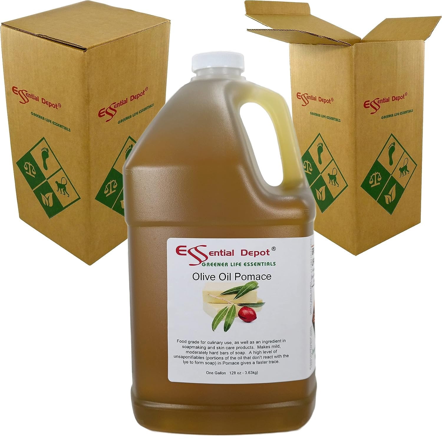 Olive Oil - Pomace Grade - Food Grade - 2 Gallons 256 oz - 2 x 1 Gallon Containers - safety sealed HDPE container with resealable cap