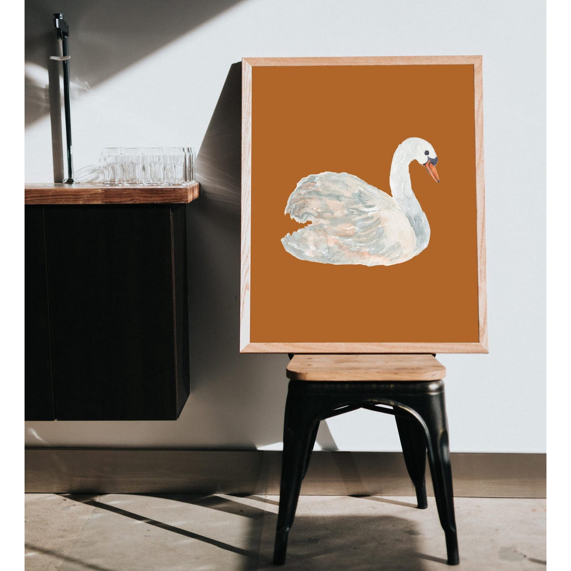 Vintage Swan Wall Art Print, Animal Decor, Retro Artwork Unframed Paper Print