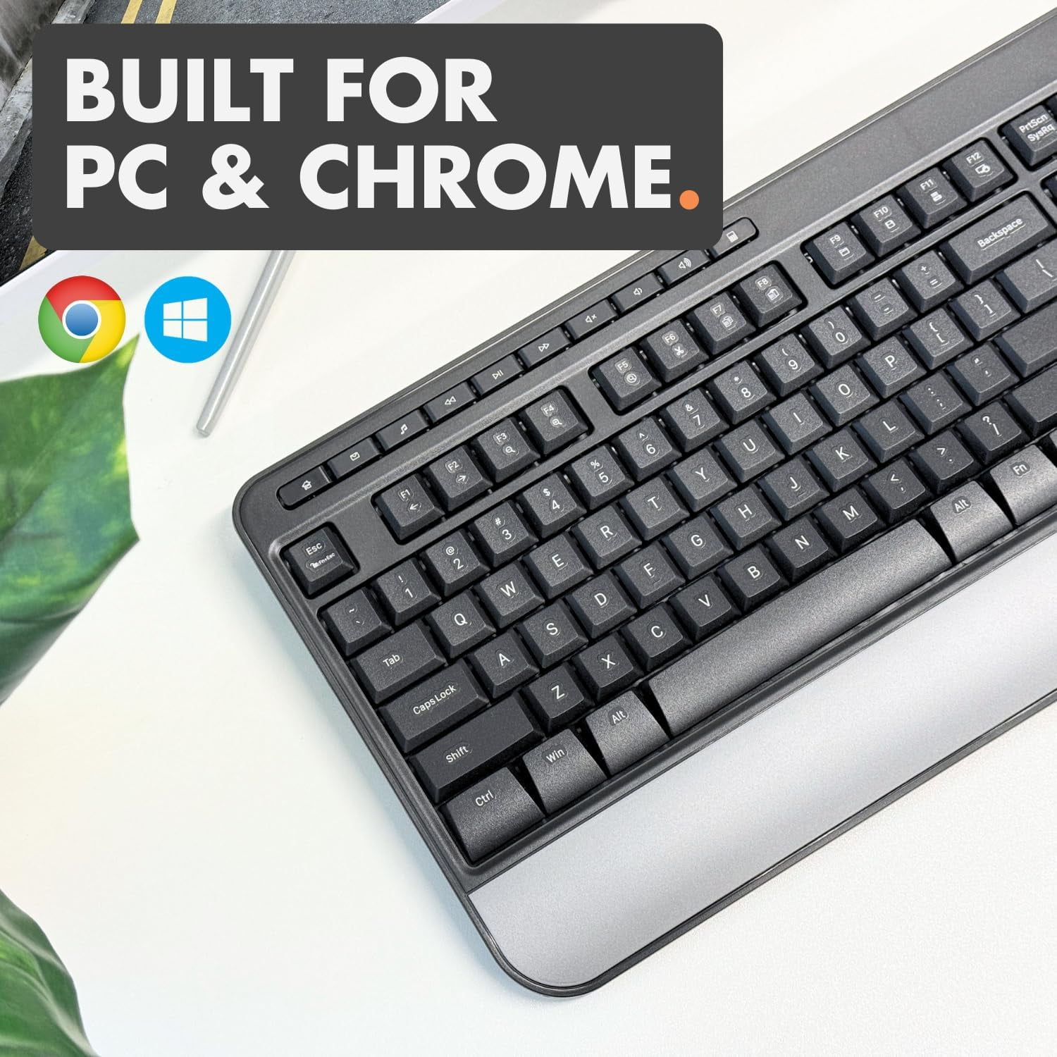 X9 Performance Multimedia USB Ergonomic Keyboard Wired - Take Control of Your Media - Full Size Wired Keyboard with Wrist Rest and 114 Keys - External Wired Computer Keyboard for Laptop and Office PC