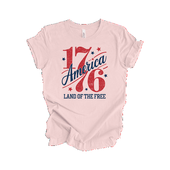 Trenz Shirt Company Women's Tops 1776 America Land Of The Free Vintage Short Sleeve T-Shirt - 4th Of July Shirts Women, Soft Pink-4X-Large