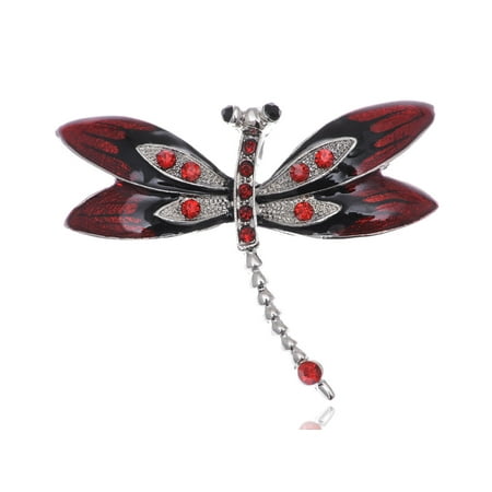 - Ruby Red Painted Enamel Wings Crystal Dragonfly Small Wings Flying Pin Brooch