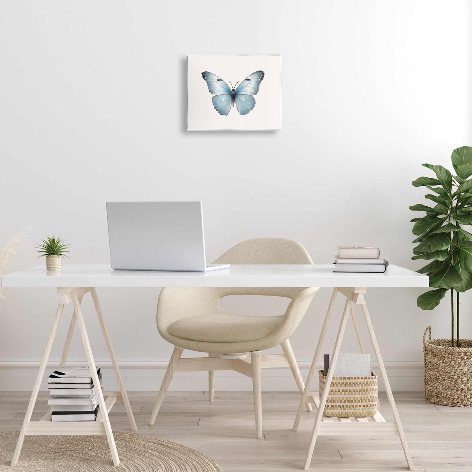 Stupell Industries Blue Symmetrical Butterfly Animals Painting Unframed Art Print Wall Art, 14 x 11