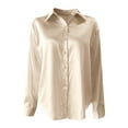 thumbnail image 4 of Women Satin Long Sleeve Shirt, Imitation Silk V Neck Blouse, Casual Daily Loose Fit Button Down Tops, 4 of 4