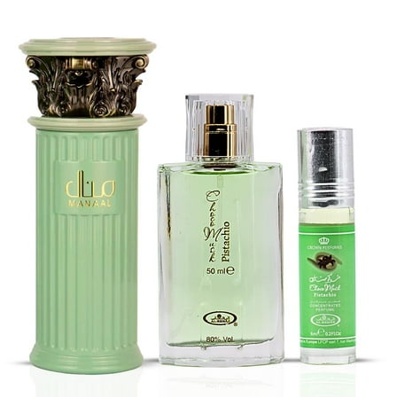 Manaal Eau De Parfum Spray 100ML by Ard Al Zaafaran & Choco Musk Pistachio Eau De Parfum Spray 50ML & Perfume Roll On 6ML by Al Rehab | Double Cream & Cocoa – A Gourmand Lover&am