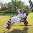 thumbnail image 4 of Bathonly Hammock Chairs, Max 330 lbs, with  Metal Bar, Foot Rest, Side Pouch, Supportive Pillow, Orange, 4 of 12
