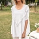 thumbnail image 3 of Camiseta de mujer de manga corta, cuello redondo, camisa con volantes, camiseta holgada de verano, blanco, L Advancent AP001237-03, 3 of 7