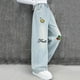 thumbnail image 4 of Cowsor Girls Baggy Jeans Distressed Denim Pants Elastic Waist Wide Leg Jeans for Girls Kids Loose, 4 of 7