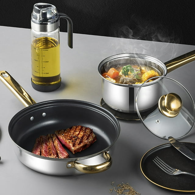 Kitchen Cookware Pots, 12 Pieces Easy To Clean Gold Handle Kitchen Pots for Restaurant