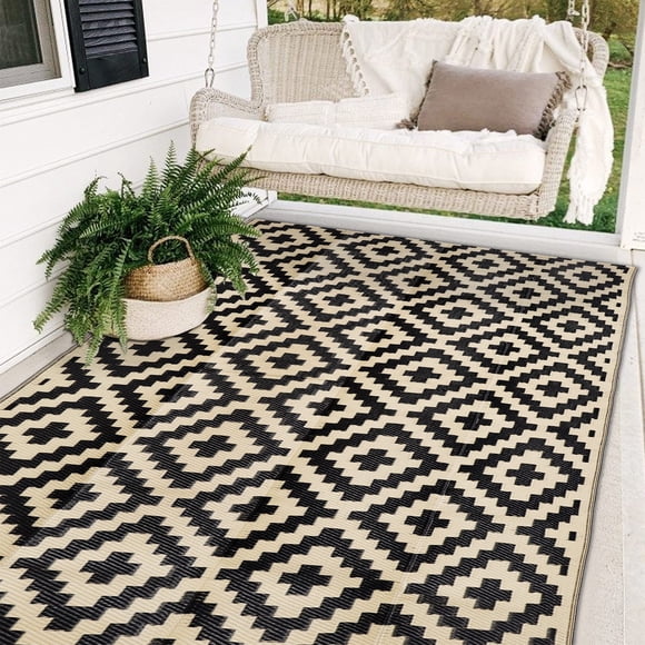 Alfombrillas reversibles SAND MINE de plástico con pajita negra y beige